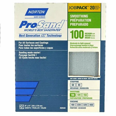 NORTON CO 9" x 11" ProSand Sanding Sheet 100-Grit, PK 20 02640